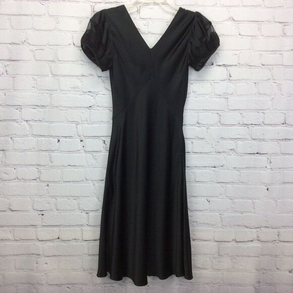 Vivienne Tam Slip Dress Women's Sz 2 Black 100% Silk Geometric Accent V-Neck Tie - Picture 12 of 12